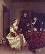 Gerard ter Borch the Younger A Woman playing a Theorbo to Two Men oil on canvas